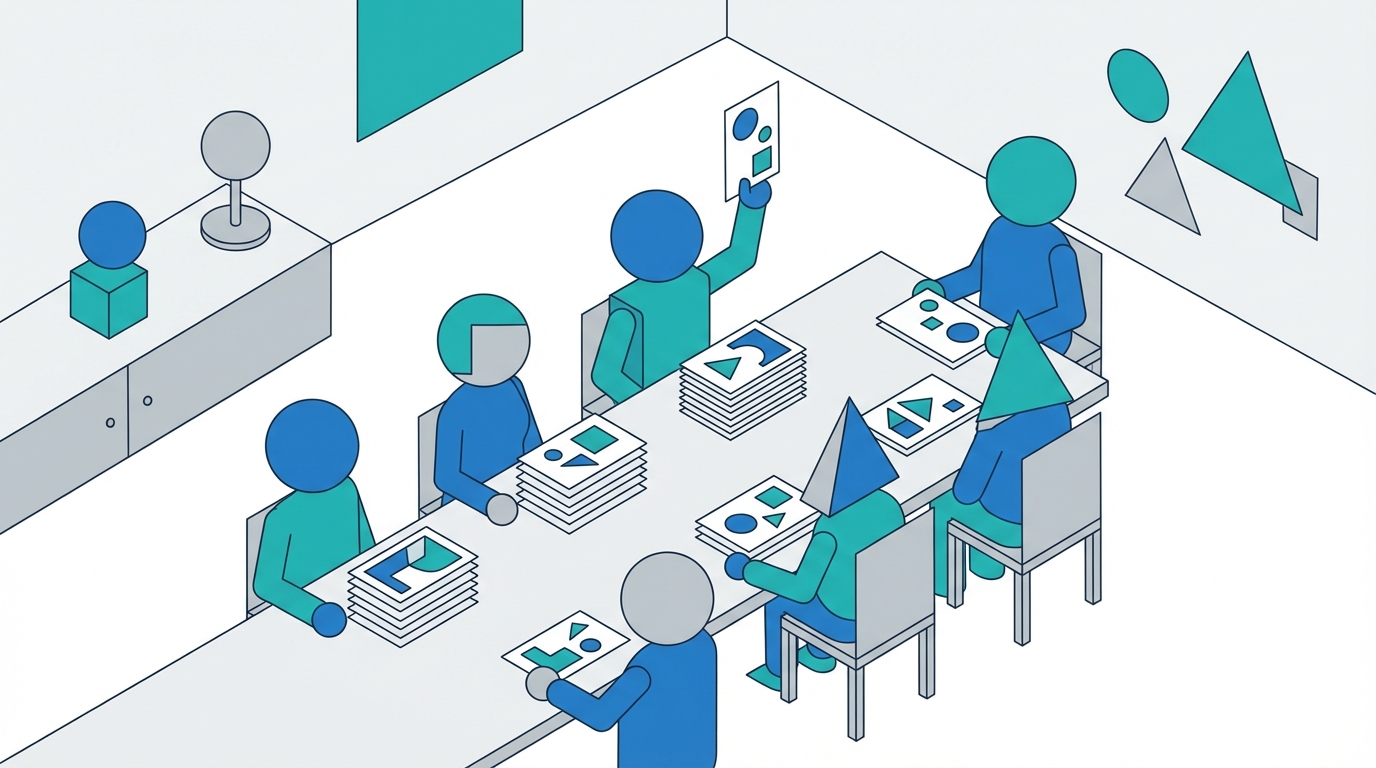 Team reviewing AI answer cards and conversion chart