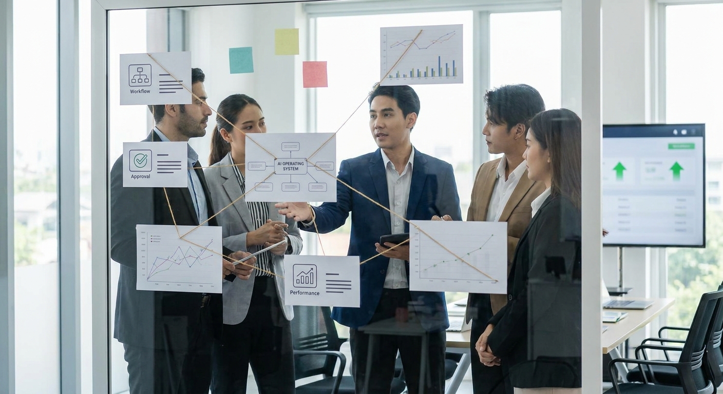 Business team turning a successful AI pilot into a repeatable workflow system