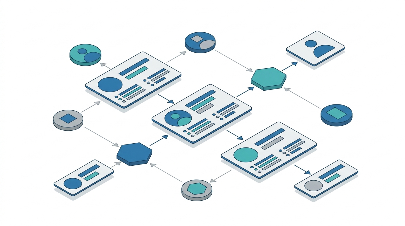 Connected profile cards and citation nodes around a central brand hub
