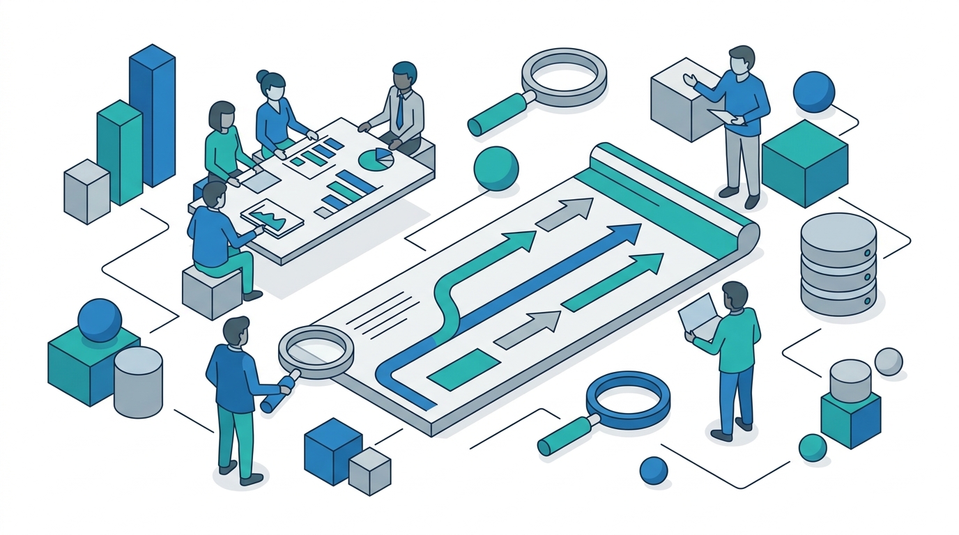 Team mapping an authority roadmap with connected citation cards