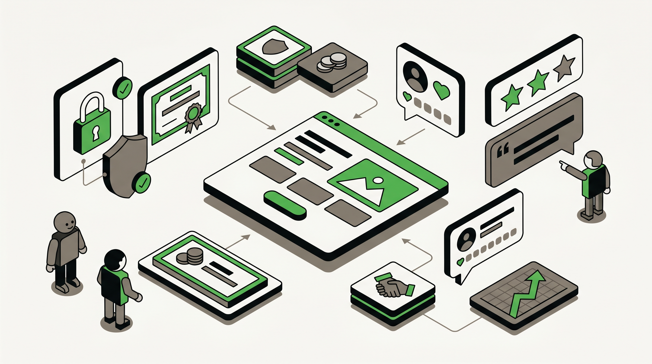 Website strategist organizing trust signals, reviews, and service proof blocks