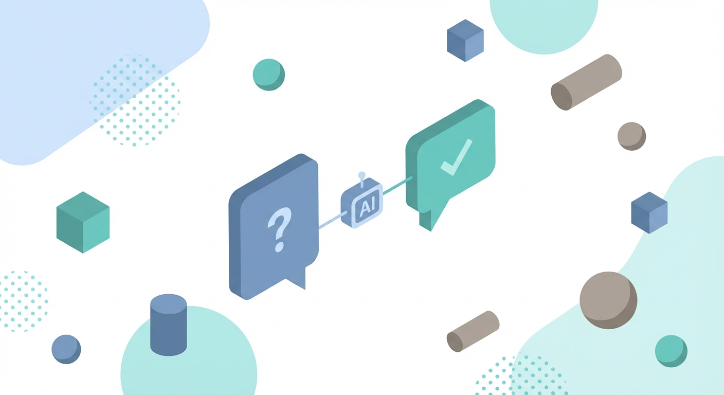 FAQ question and answer blocks with AI chatbot illustration