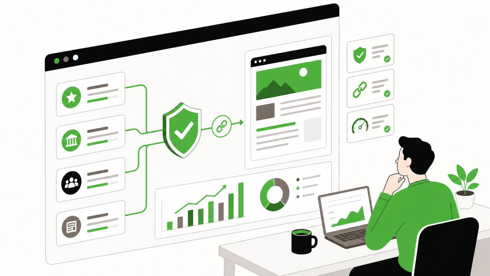 Business owner reviewing backlink quality signals