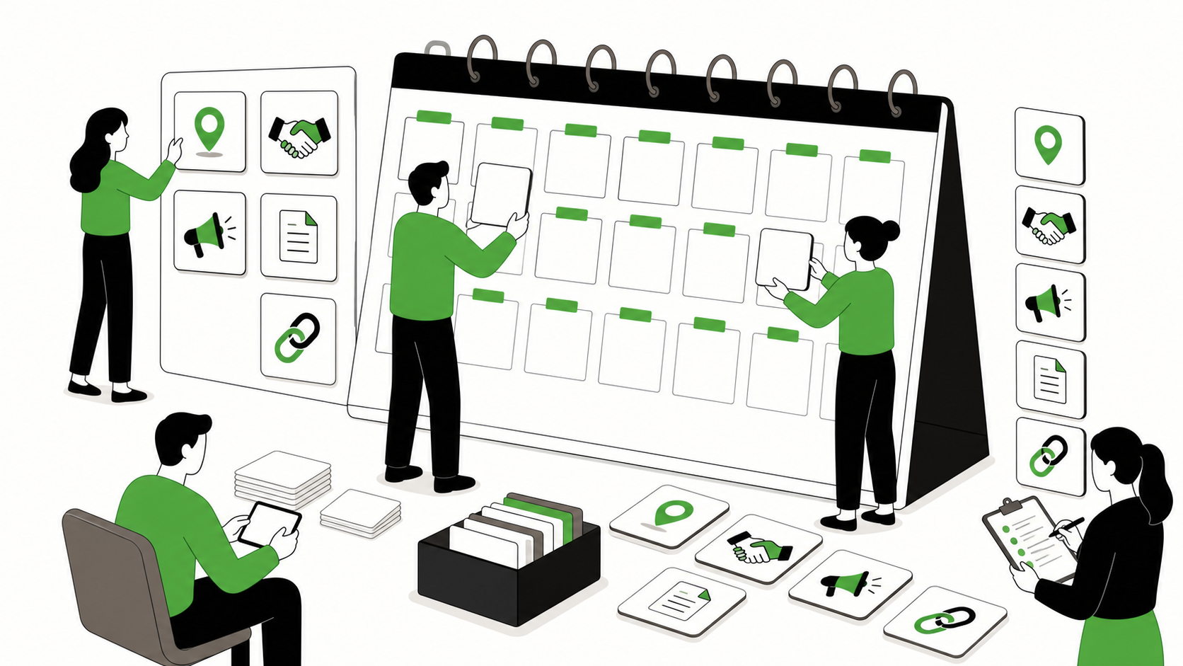Team mapping a 30-day backlink plan