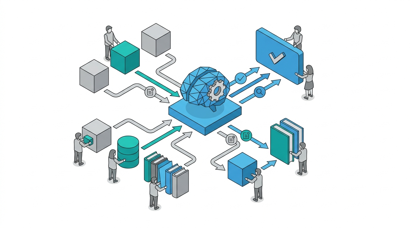 Connected trust signals flowing into an AI answer card interface