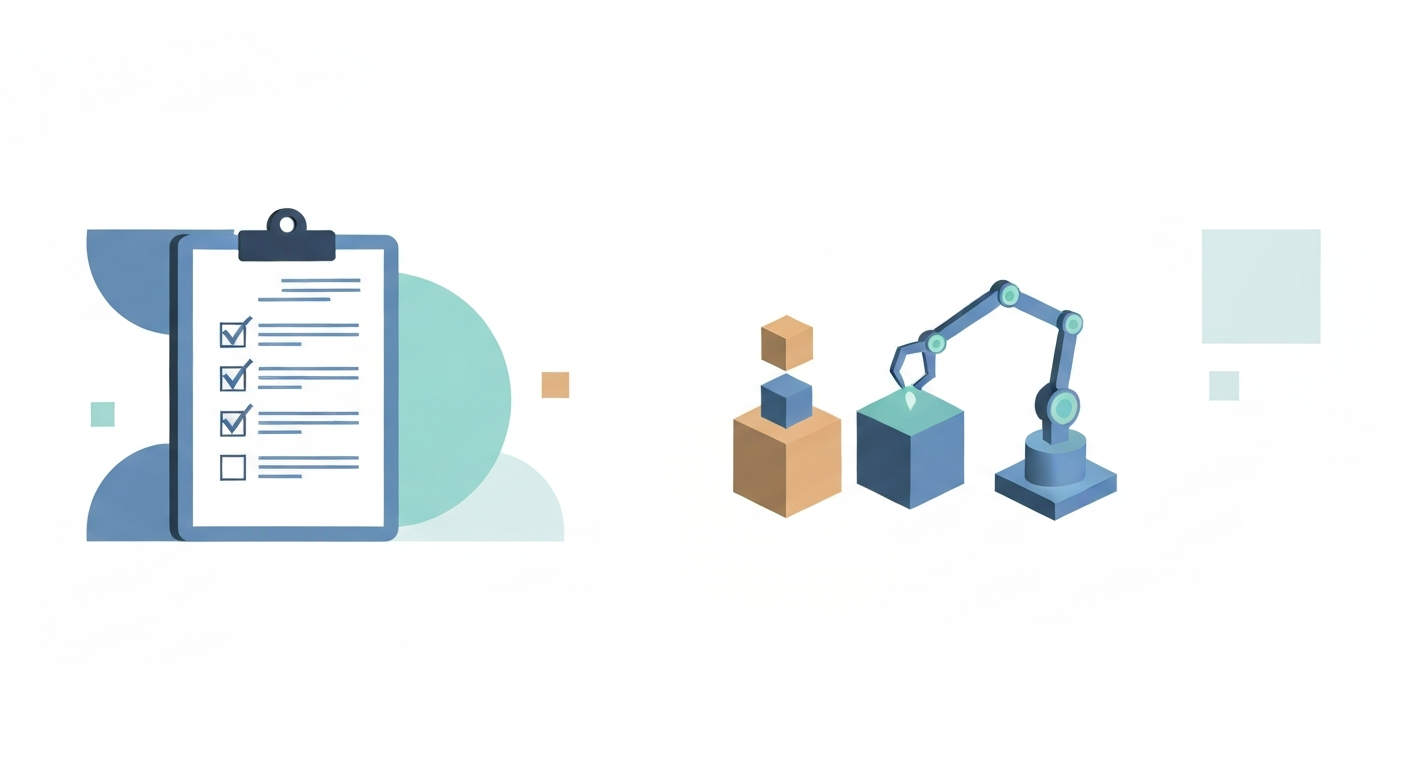 Brand checklist and building blocks being assembled