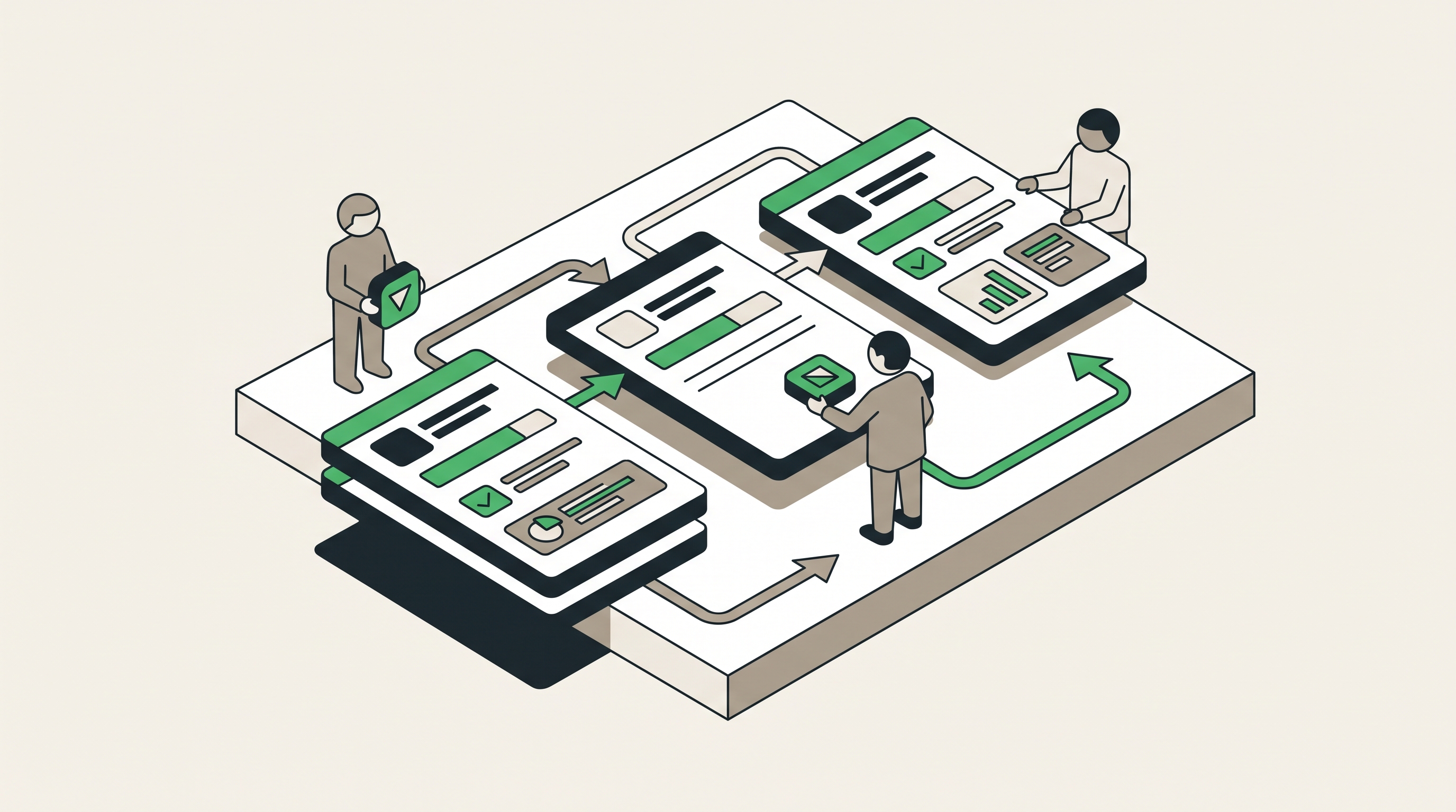 Flat 2D isometric vector illustration of a marketer comparing high-volume low-quality leads against qualified lead cards and conversion signals on a landing page dashboard