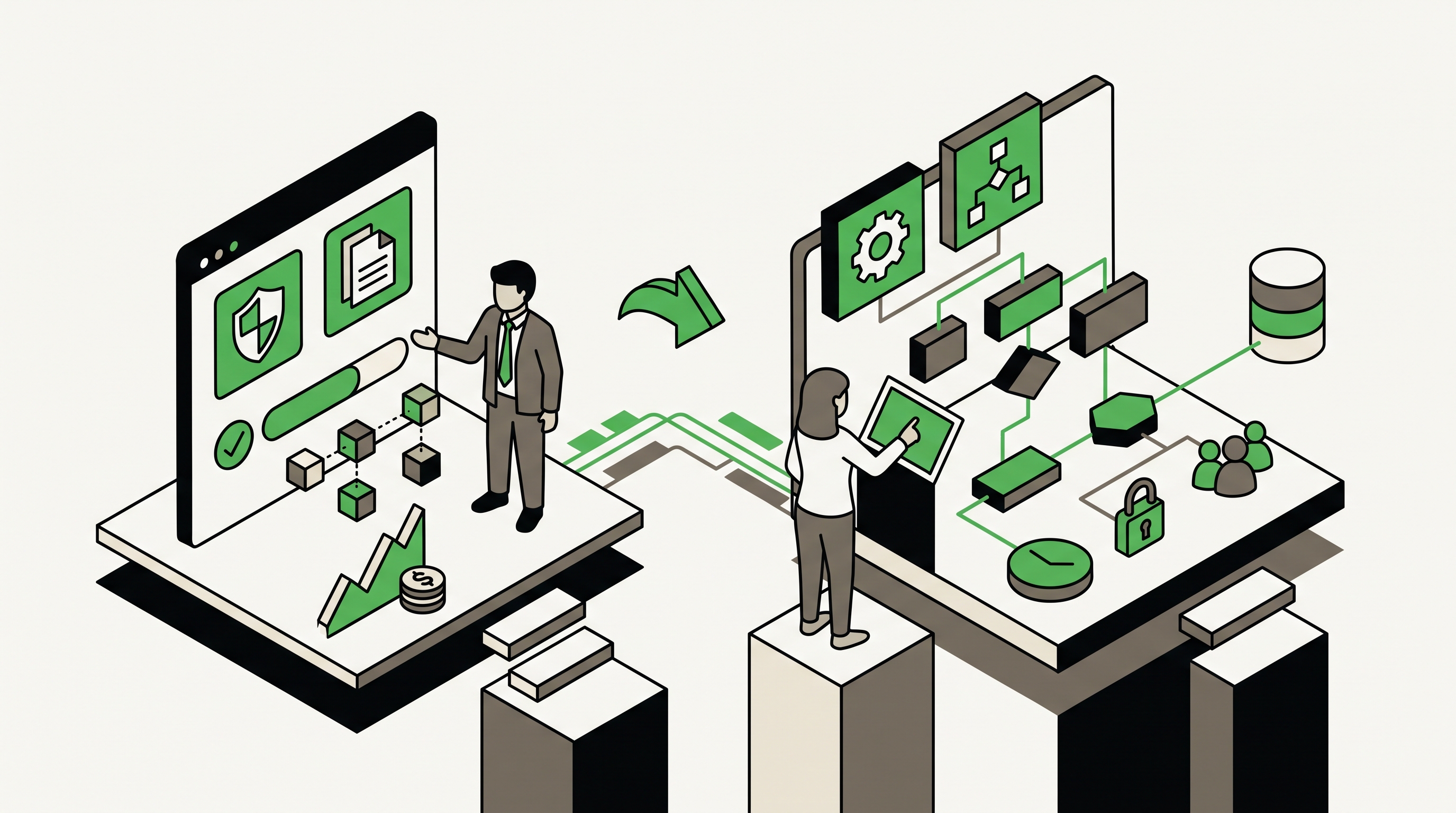 Flat 2D isometric vector illustration of treatment center page cards for insurance, location, programs, and credentials arranged on a clean dashboard