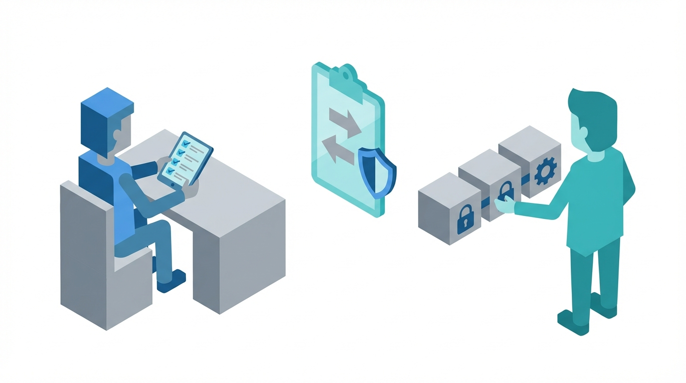 Person reviewing trust checklist on healthcare dashboard
