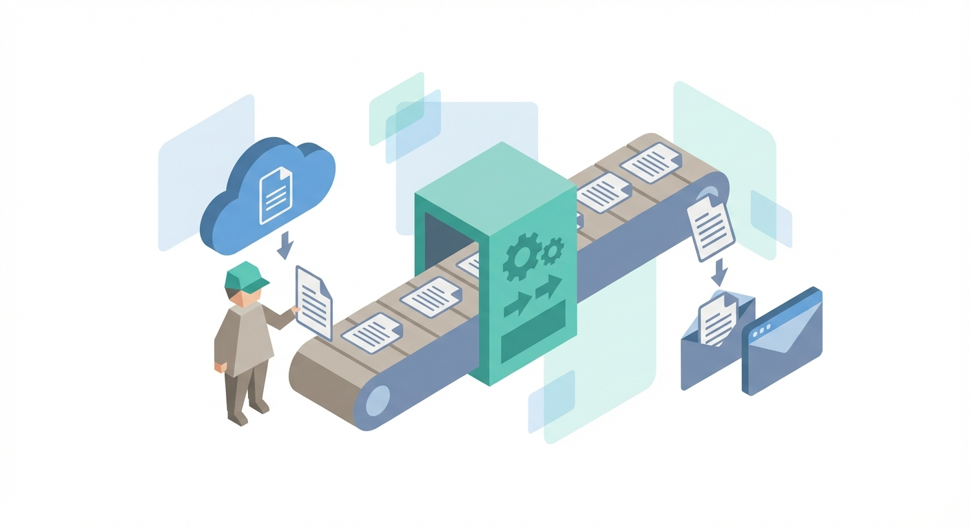 Automated content pipeline with documents flowing from research through writing to publishing