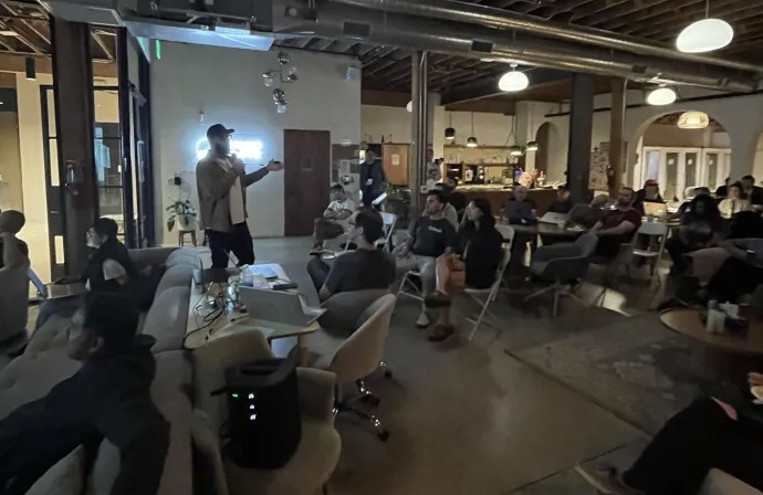 Justin Walker presenting to the crowd at OpenClaw LA #3