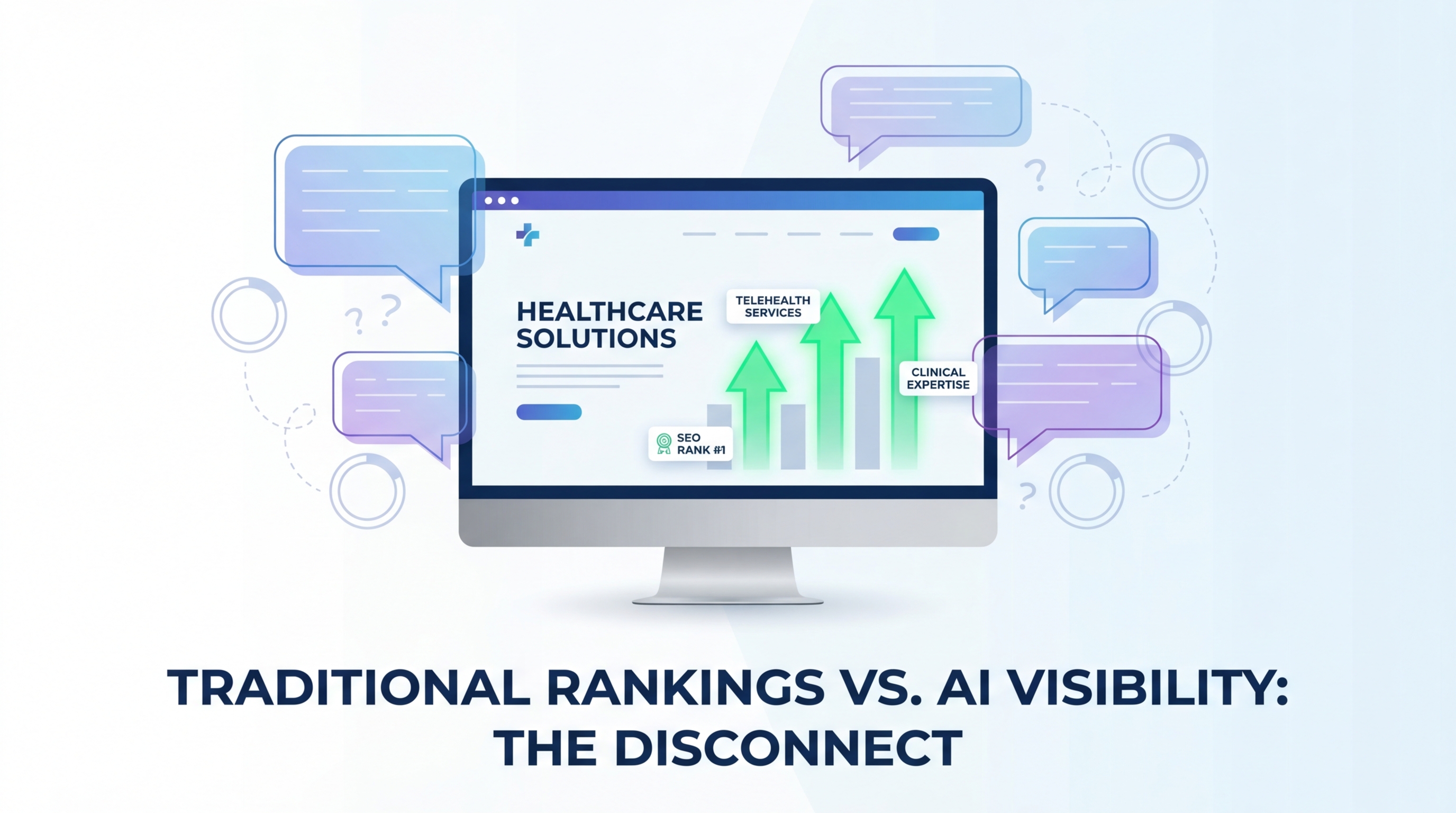 Healthcare website with strong SEO rankings but invisible in AI search citations, showing the gap between traditional rankings and AI visibility