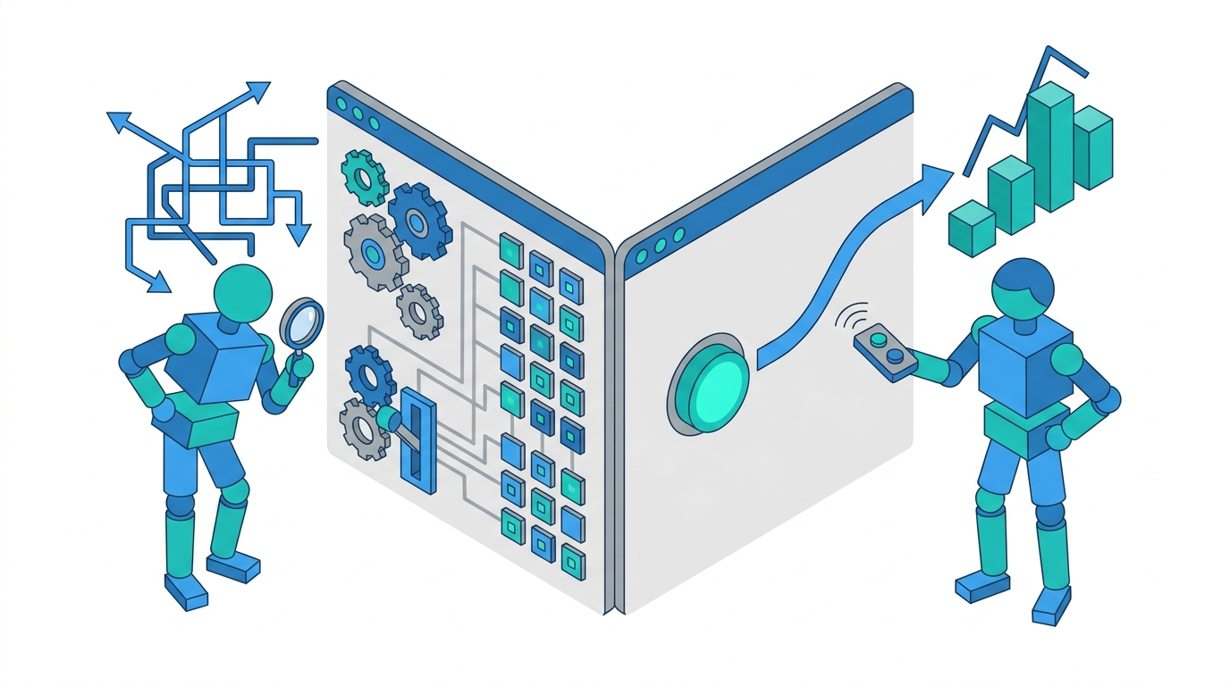 Marketer comparing manual control and automation settings on split dashboard panels