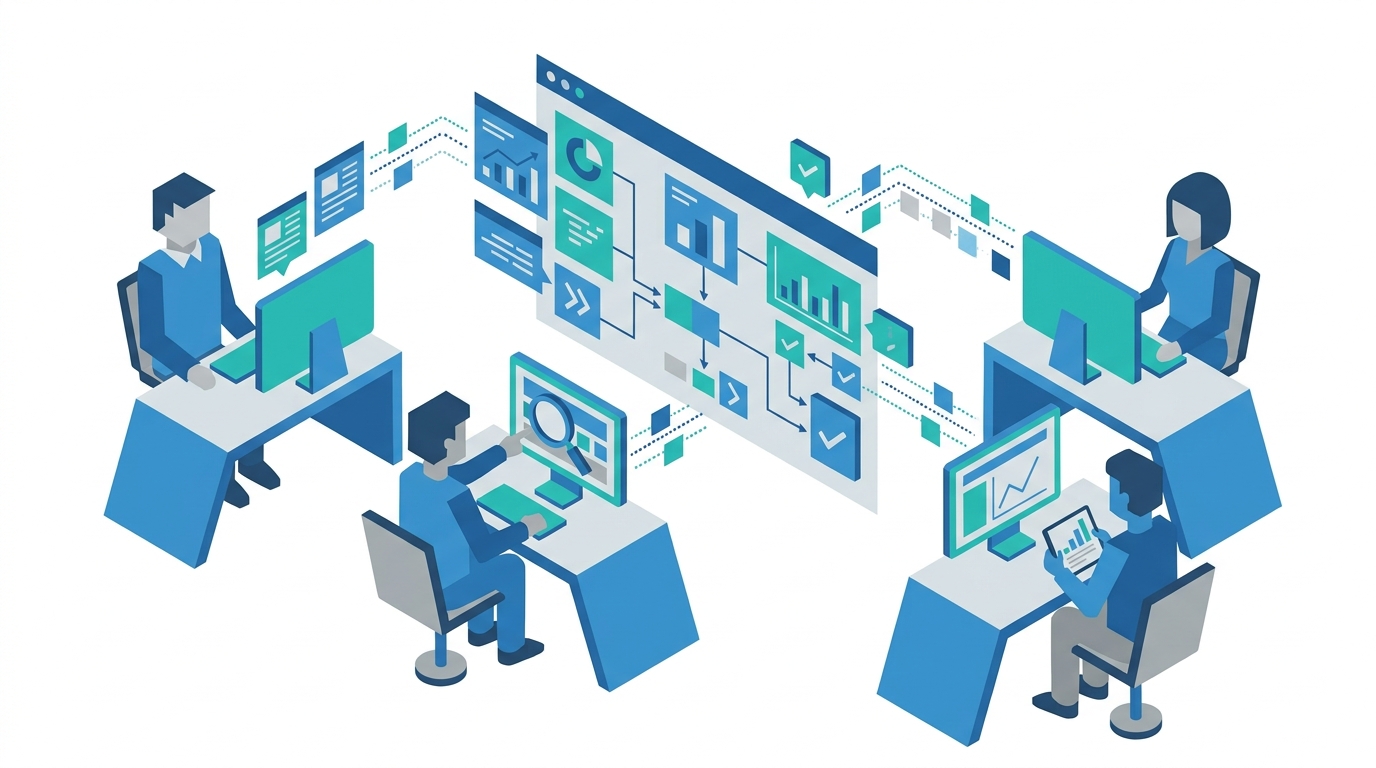 Analyst auditing search query quality and conversion signals on a large dashboard