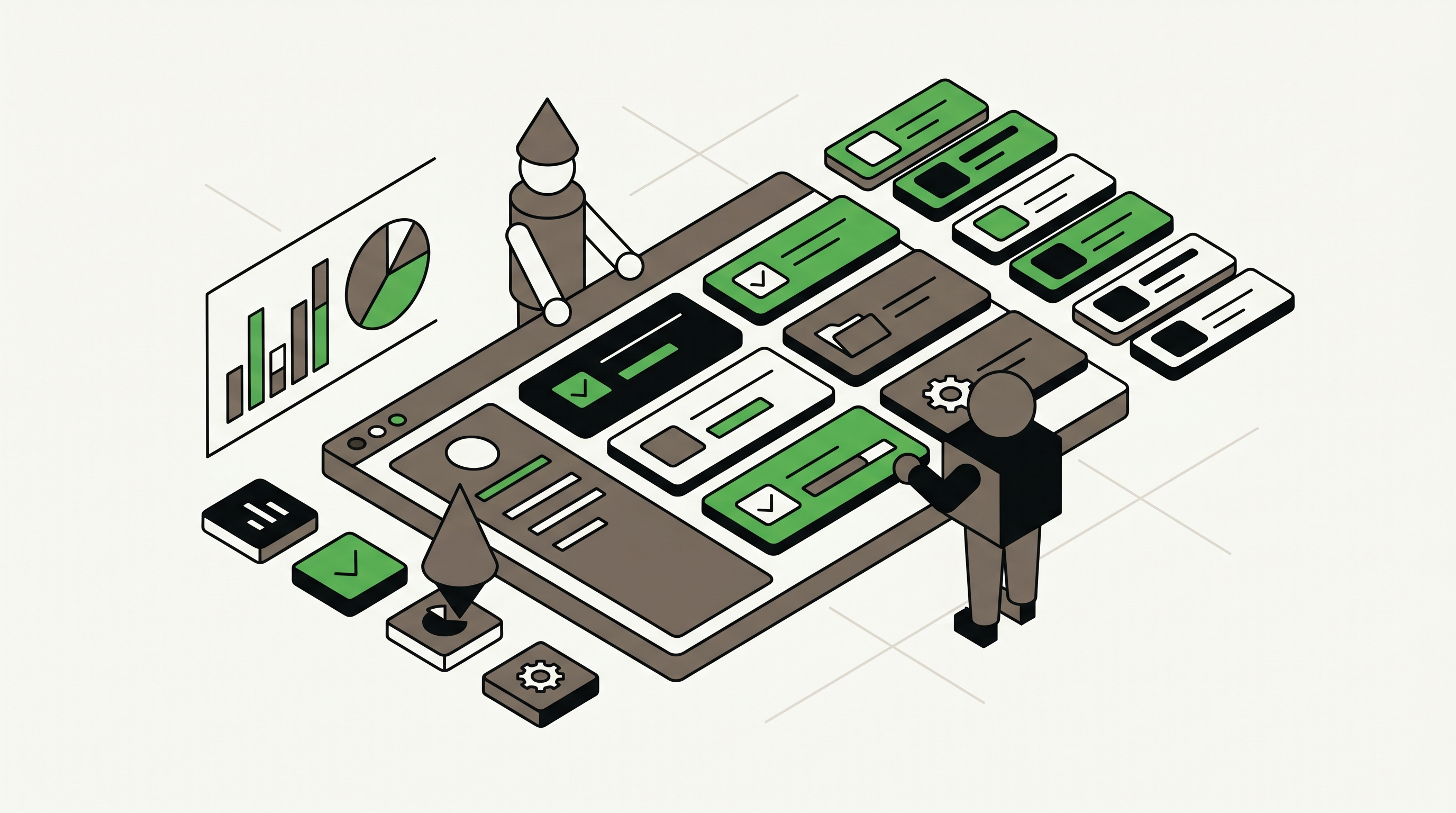 Marketer reviewing service page proof blocks, process steps, and pricing notes on a dashboard