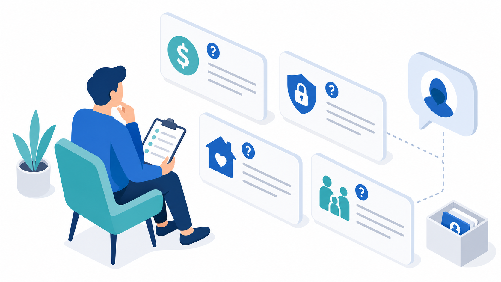 Family member comparing treatment questions, coverage details, and provider options on an AI screen
