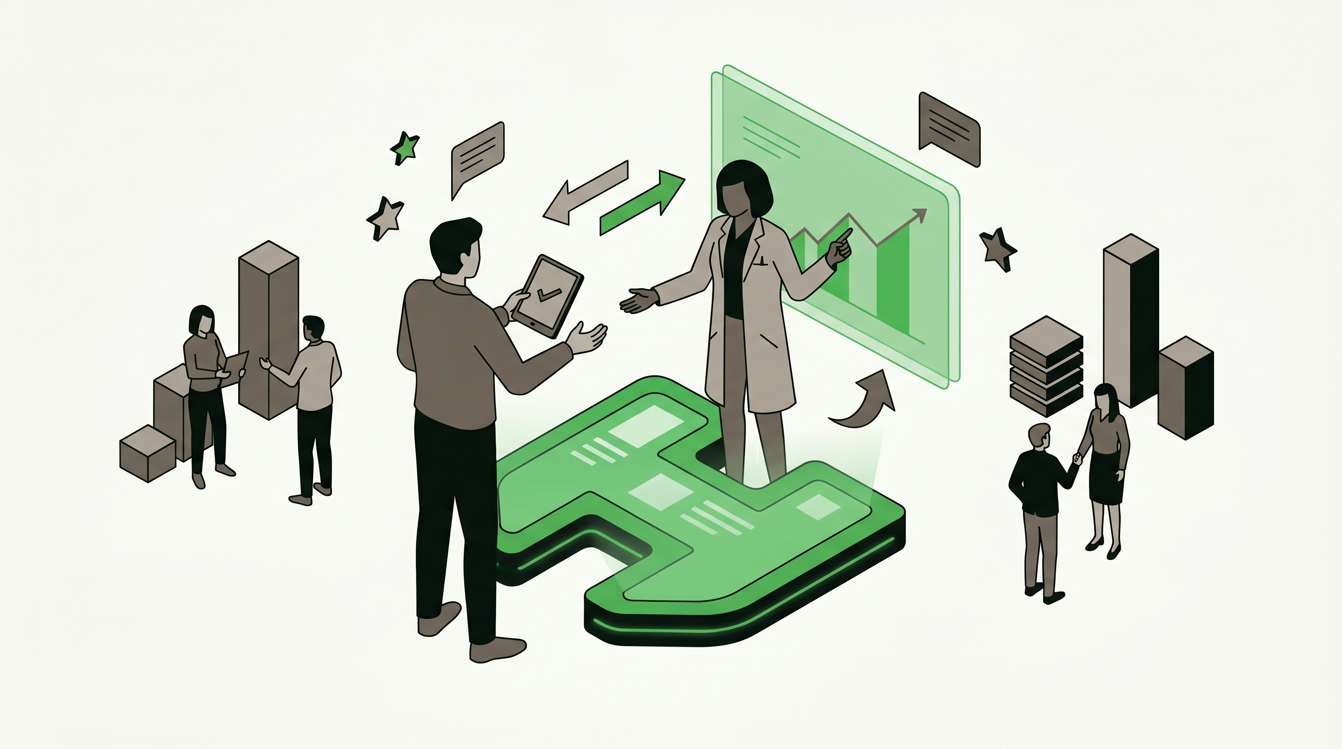 Healthcare marketer reviewing trust pages, access policy, and conversion paths