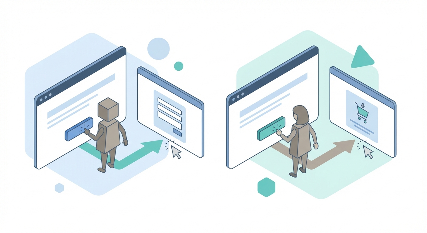 Two side-by-side search result screens showing click behavior with and without AI Overviews