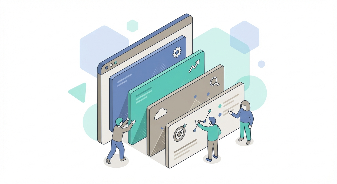 Layered information panels expanding inside a search results interface with teal accordion sections