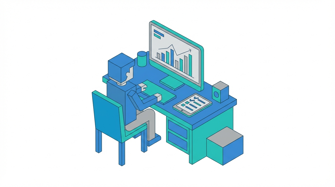 Person at desk reviewing checklist and analytics on screen