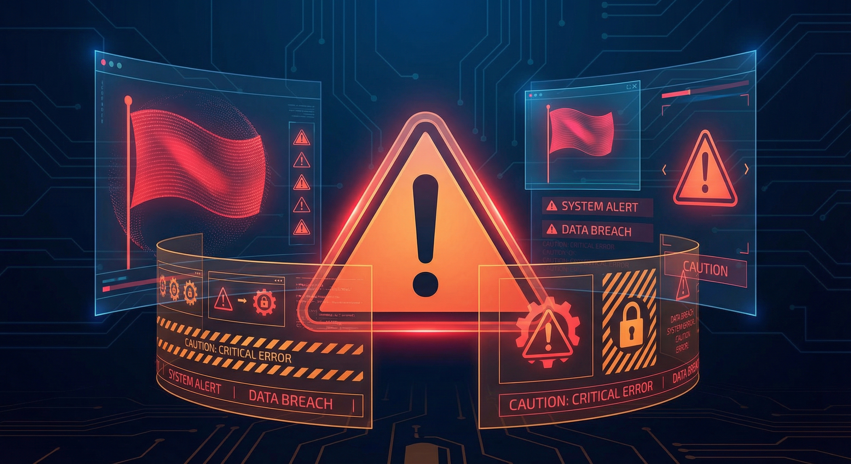 Warning sign with digital interface overlay representing agency red flags