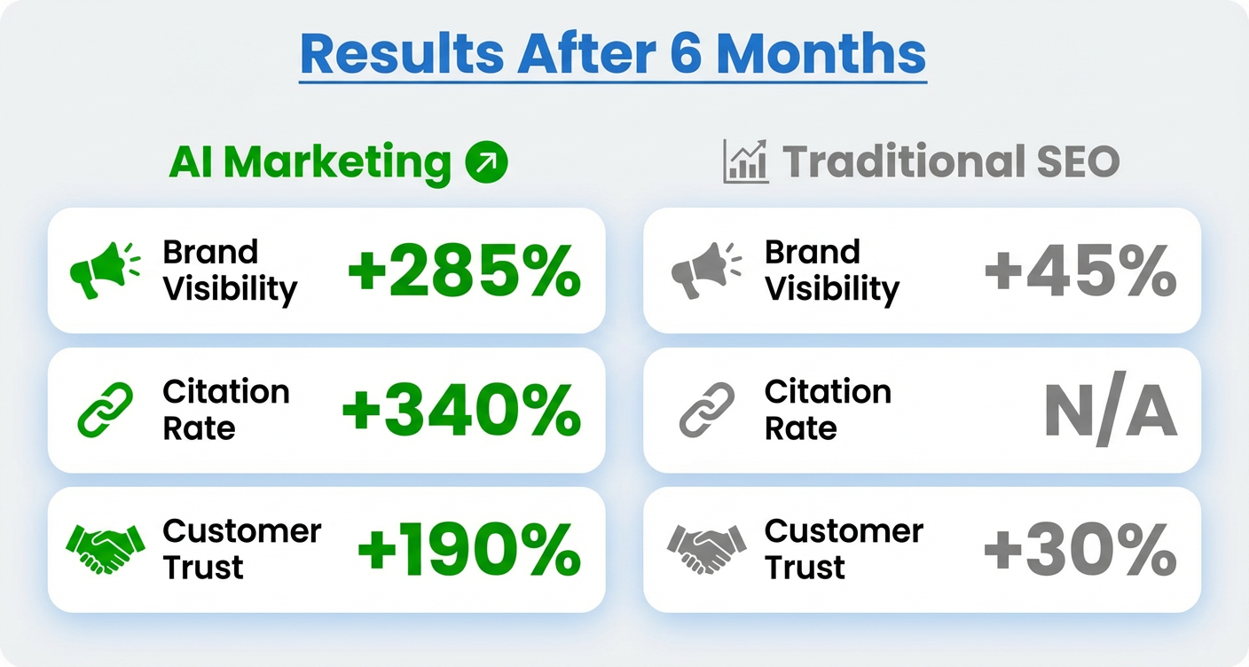 Visualization of results comparison between AI-optimized and traditional SEO businesses