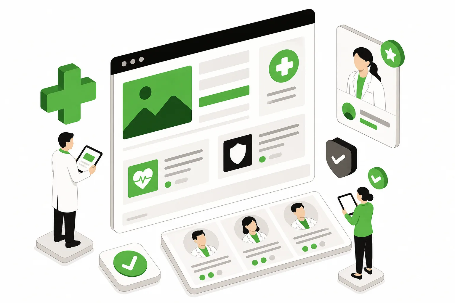 Structured layout of a healthcare content page with medical review symbols.