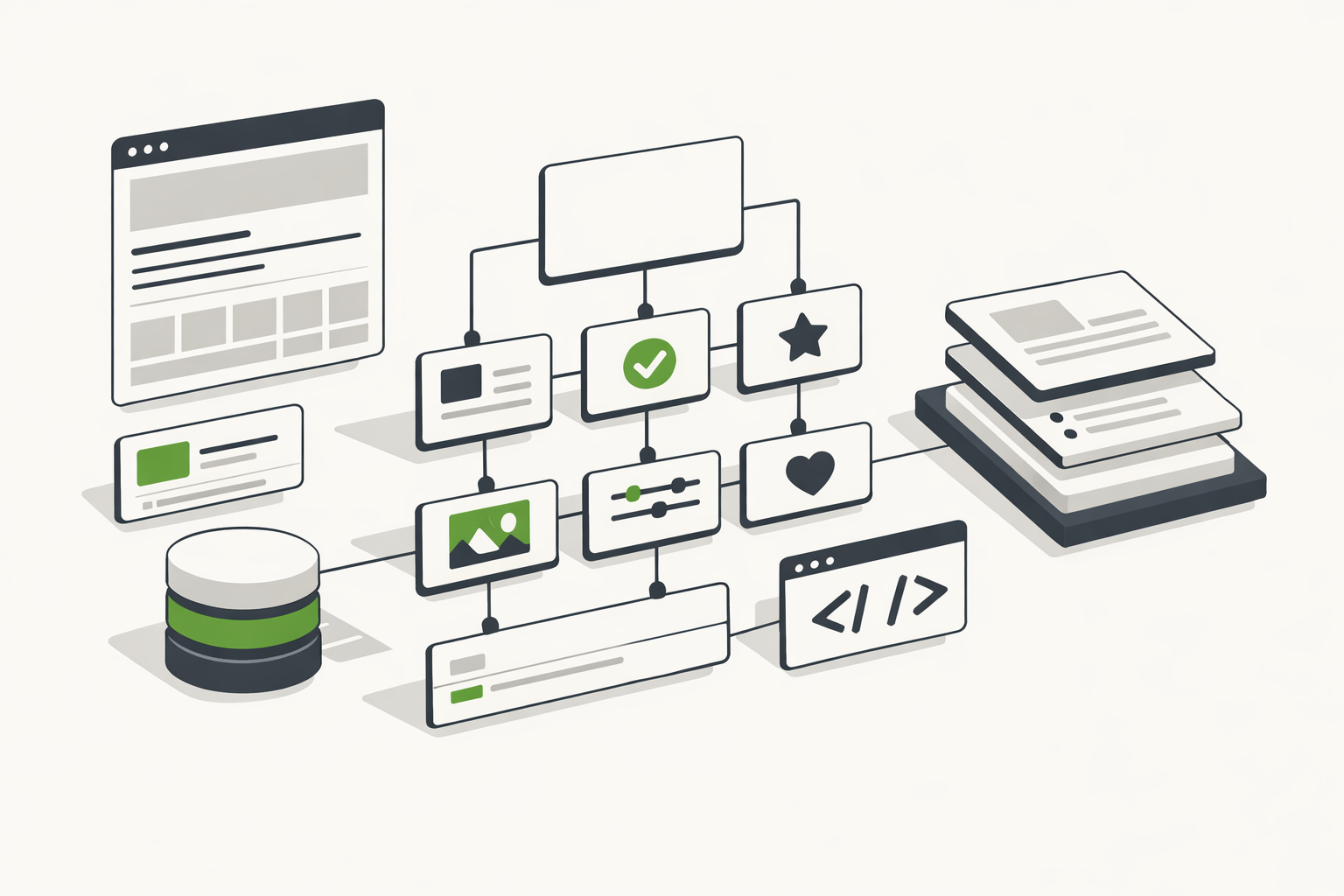 Layered structured data elements and schema blocks.