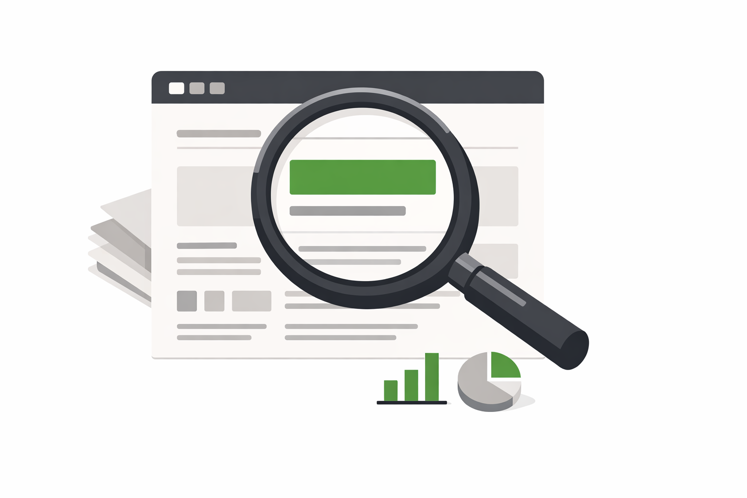 Magnifying glass focusing on a digital document.