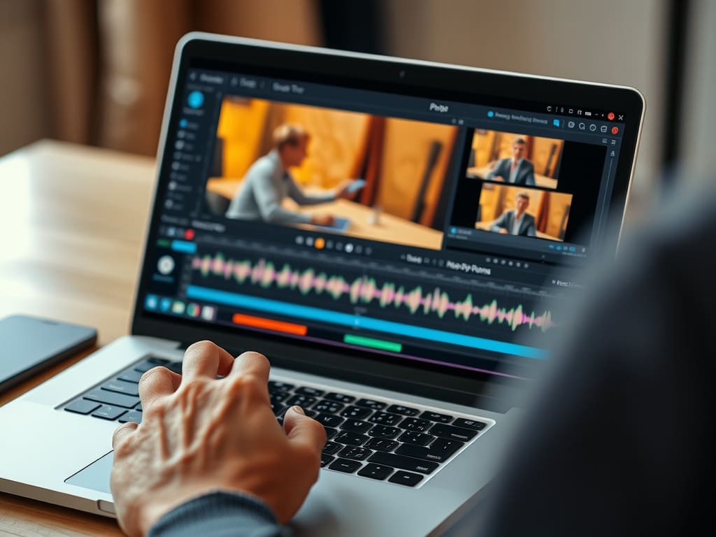 Video editor working on short-form content in post-production