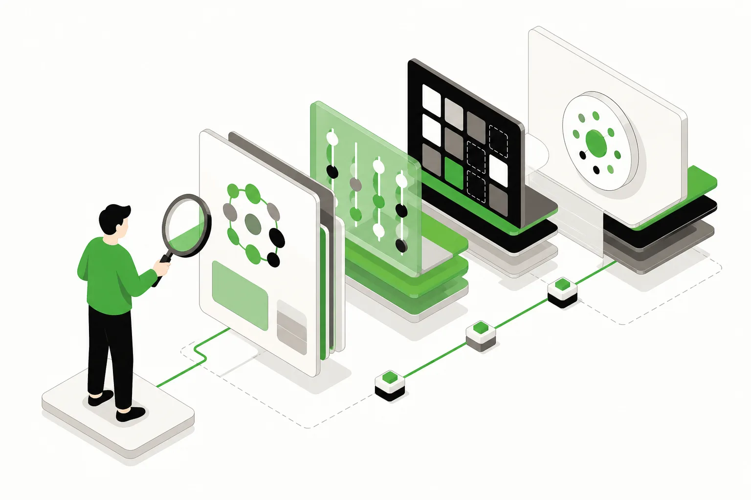 Stacked layers symbolizing the AI search auditing process.