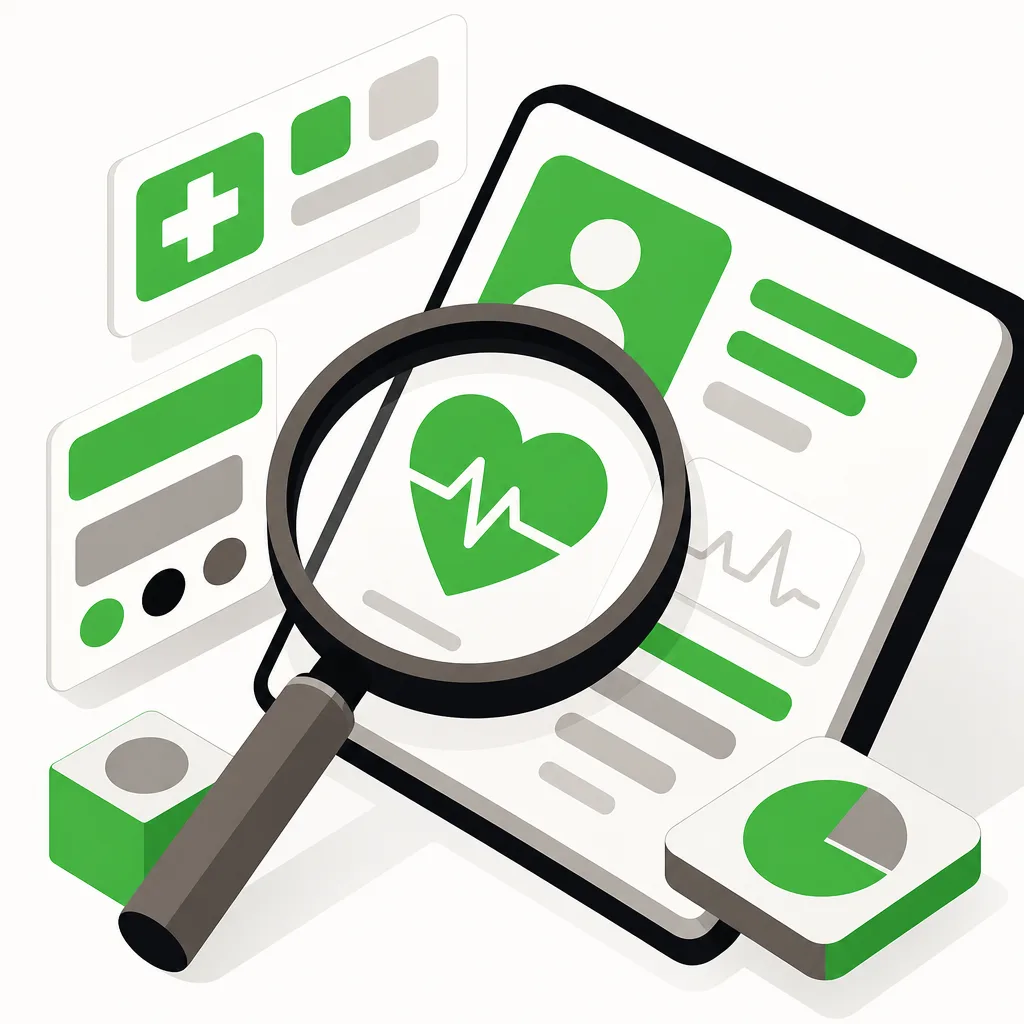 Abstract magnifying glass over digital healthcare interface.