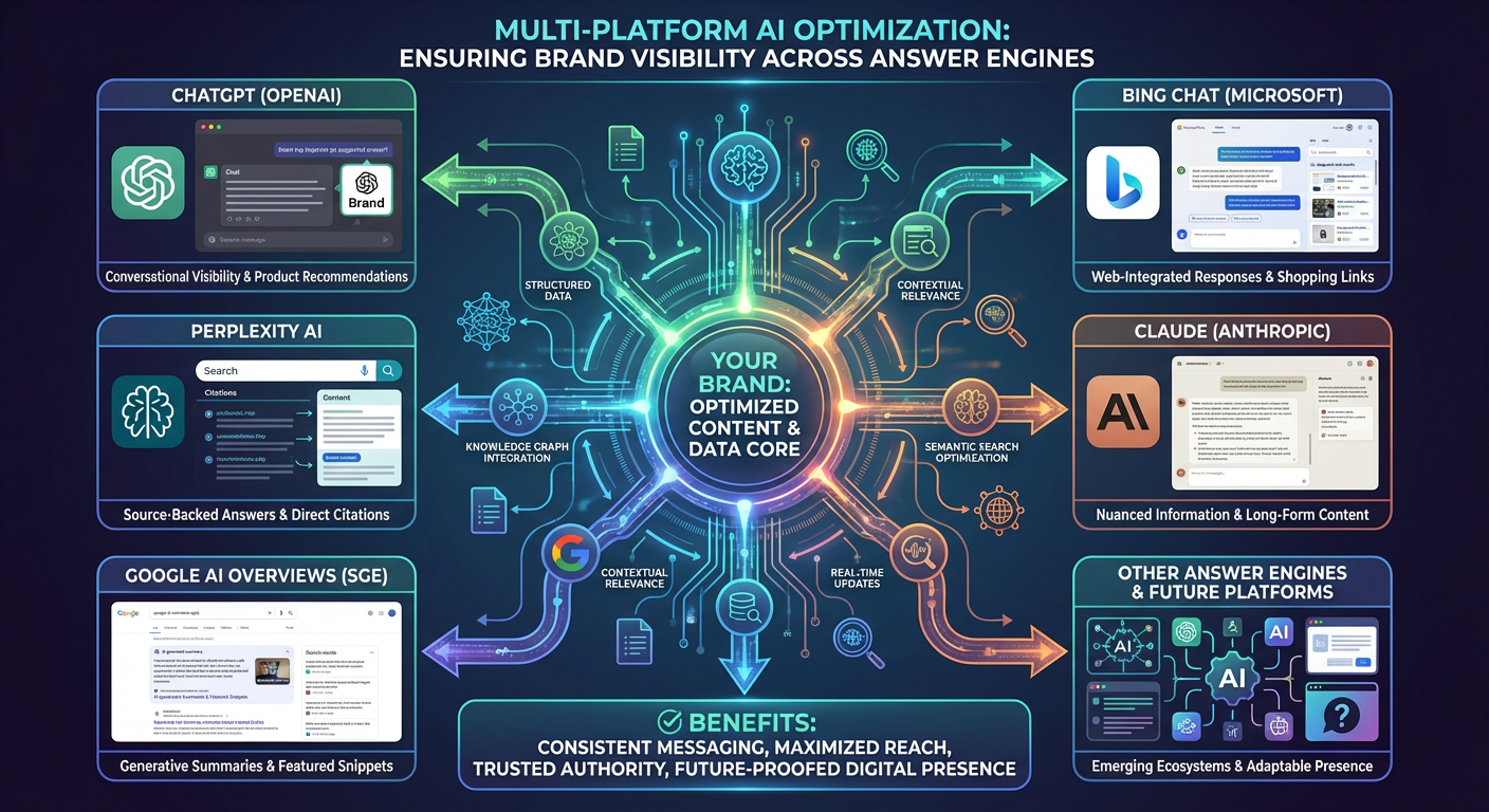 AI search platforms dashboard showing optimization across ChatGPT, Perplexity, and Google AI