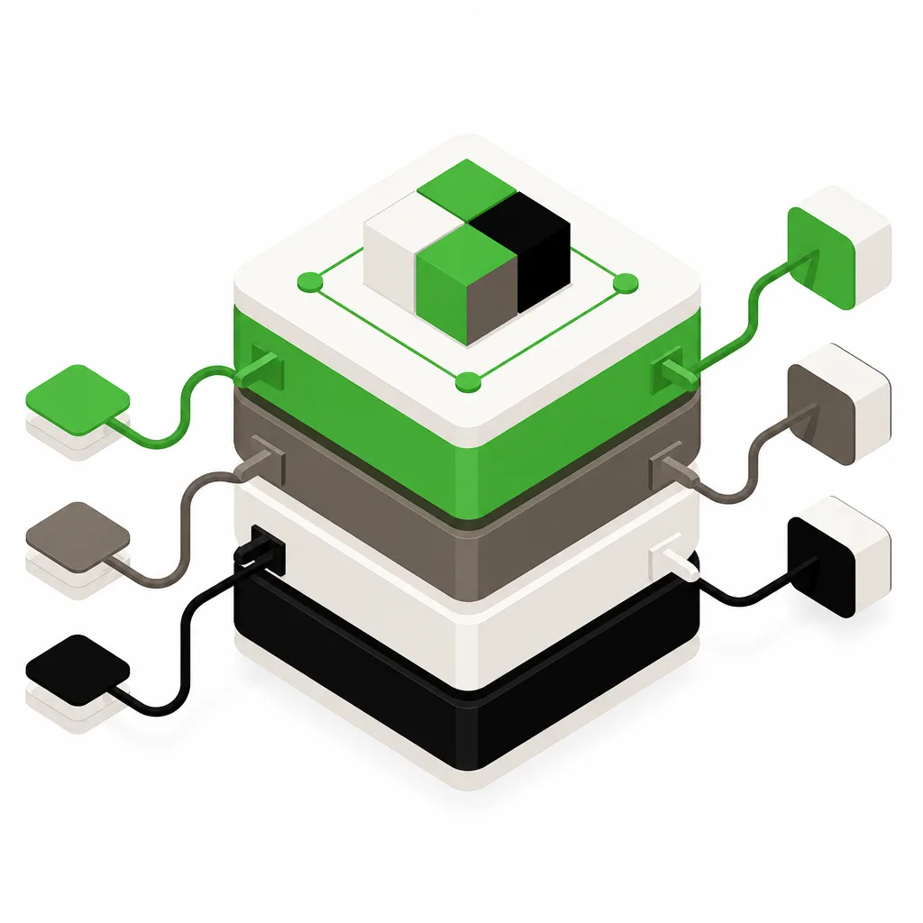 Structured block with interconnected layers.
