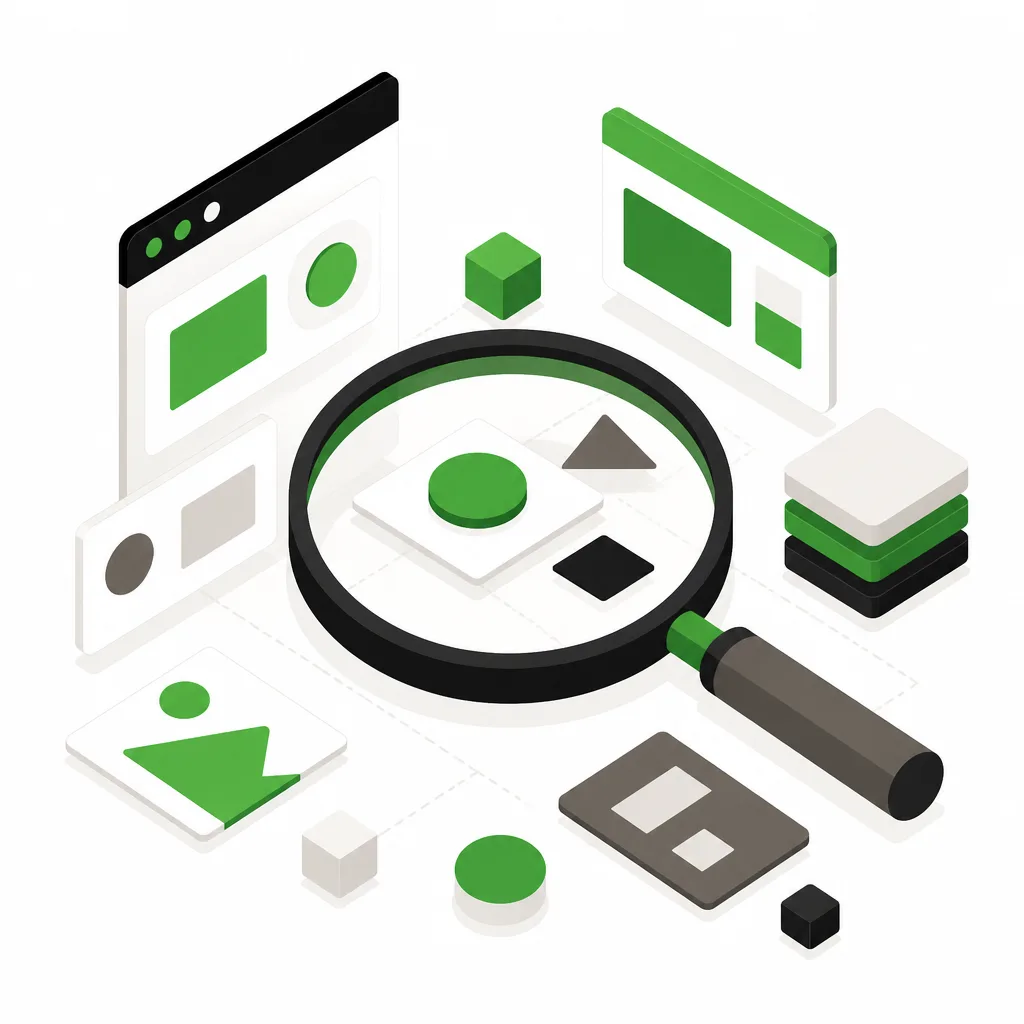 Magnifying lens over abstract geometric shapes metaphor for reviewing digital footprint.