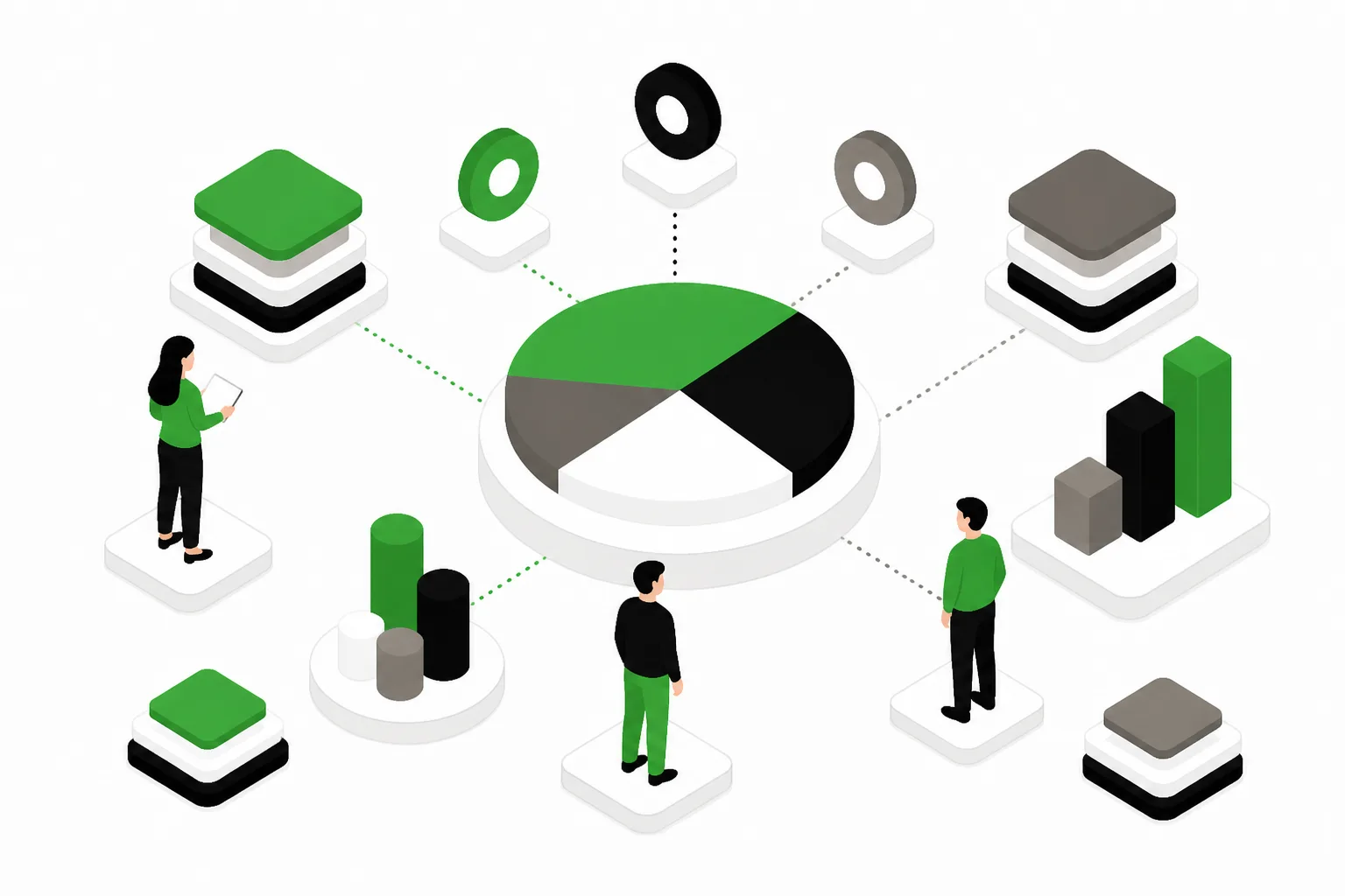 Layered composition of geometric shapes symbolizing competitive citation share.