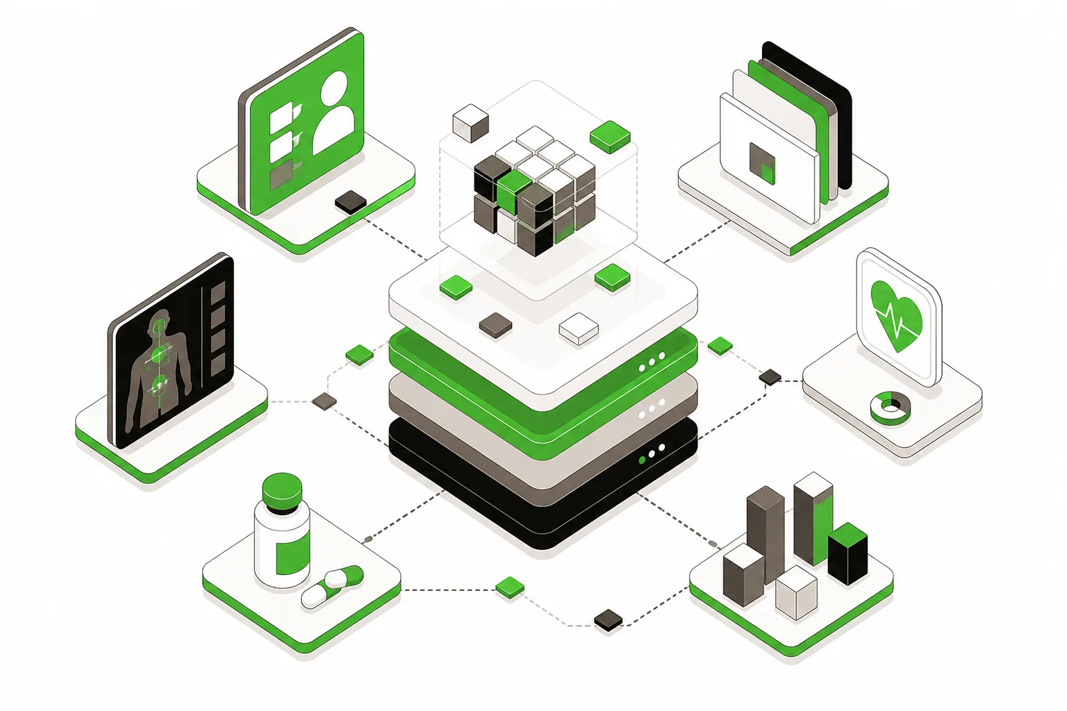 Conceptual composition of interconnected layers of healthcare data.
